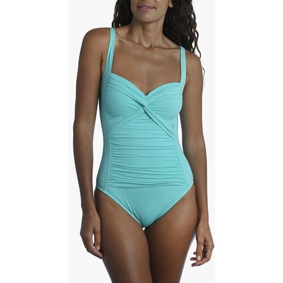 La blanca Rouched Front Bandeau One Piece Swimsuit size 10 Swimwear Aquamarine - Picture 1 of 3